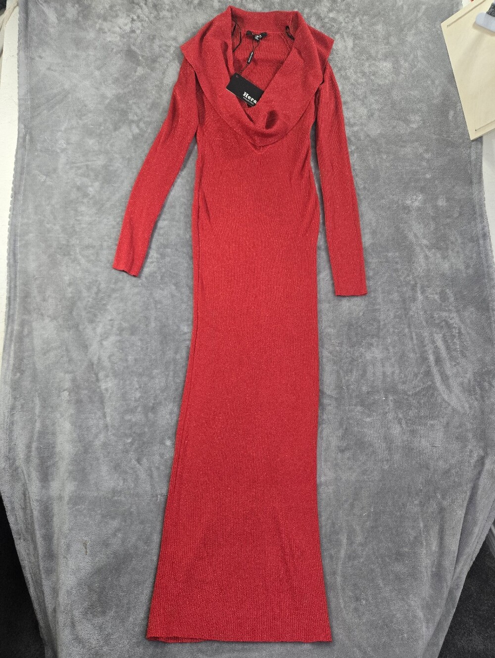 Hera Collection Red Long-Sleeve Maxi Dress with Cowl Neck